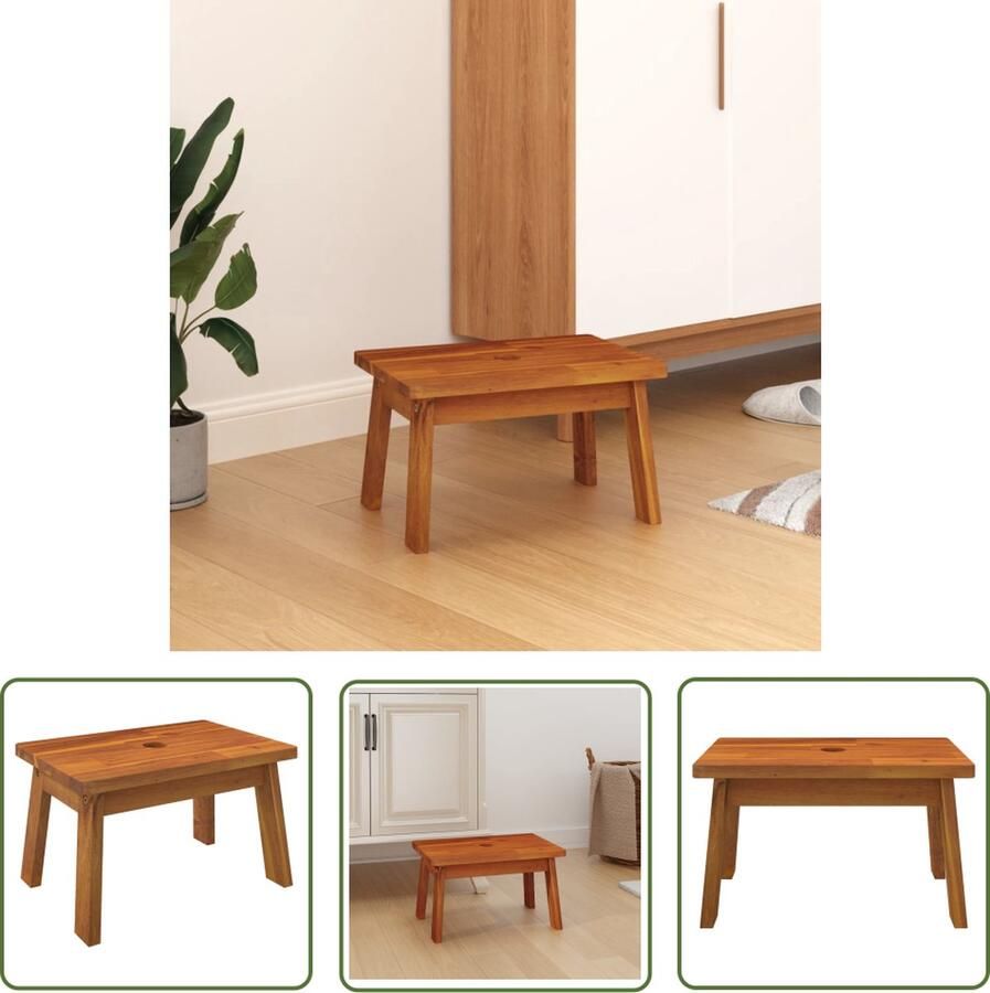 The Living Store Opstapkruk Massief acaciahout 38 x 26 x 22 cm 160 kg Opstapkrukje Acacia Hout Bruine Stoel Praktische Kruk Multifunctionele Bank - Foto 2