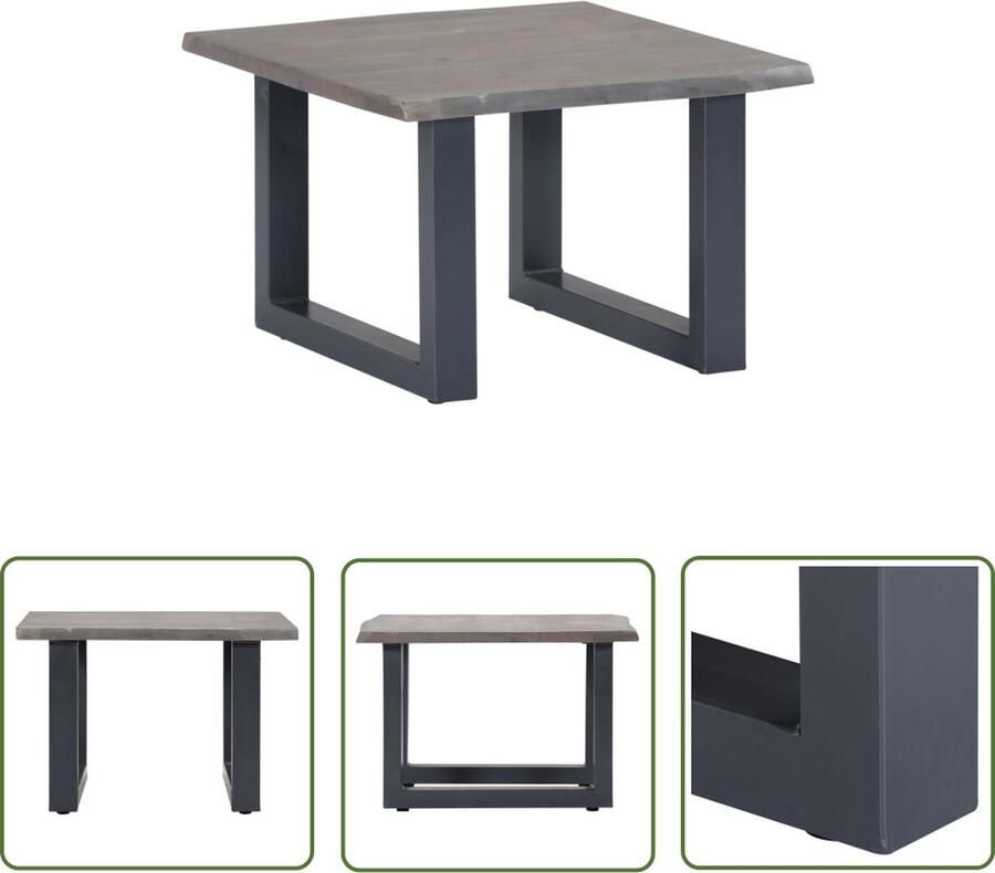 The Living Store Salontafel Industrieel Grijs 60x60x40cm Massief acaciahouten tafelblad Gepoedercoat metalen poten Salontafel Acacia Hout Industriele Stijl Grijs Koffietafel