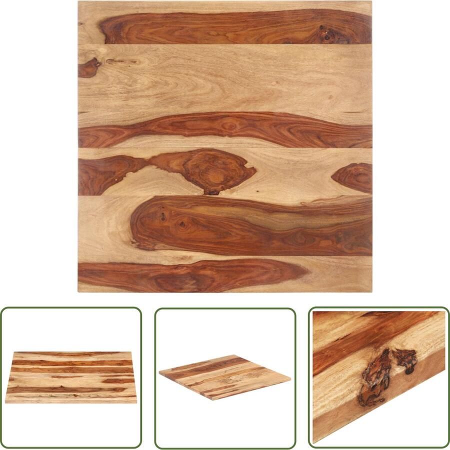 The Living Store Massief Sheeshamhouten Tafelblad 80 x 80 cm Rustieke charme Duurzaam en gemakkelijk schoon te maken Met twee houtsteunen Tafeltblad Acacia Hout Massief Hout Landelijke Stijl Vintage Tafelblad - Foto 2