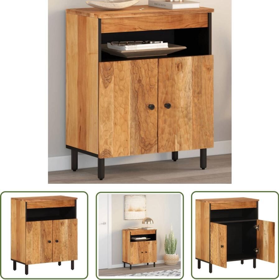The Living Store Bijzetkast 60x33x75 cm massief acaciahout Dressoir Opbergkast Salontafel Acacia Houten Meubel Vintage Stijl