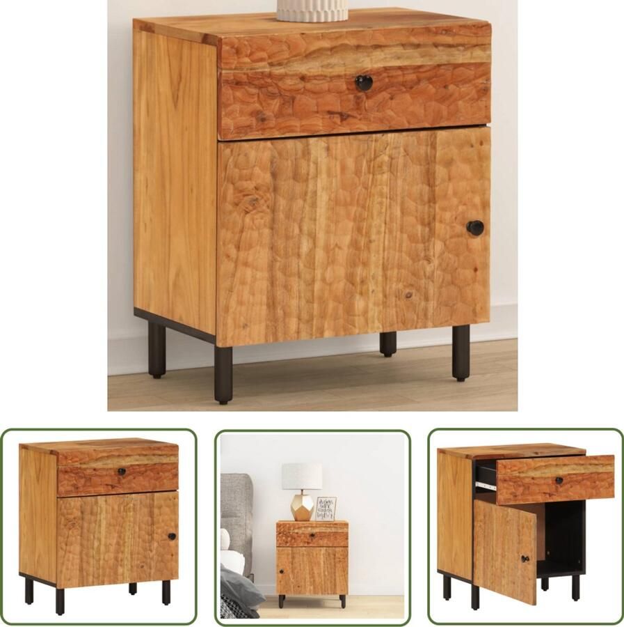 The Living Store Nachtkastje 50x33x60 cm massief acaciahout Nachtkastje Acacia Houten Meubel Slaapkamer Meubilair Vintage Design Bruine Kleur