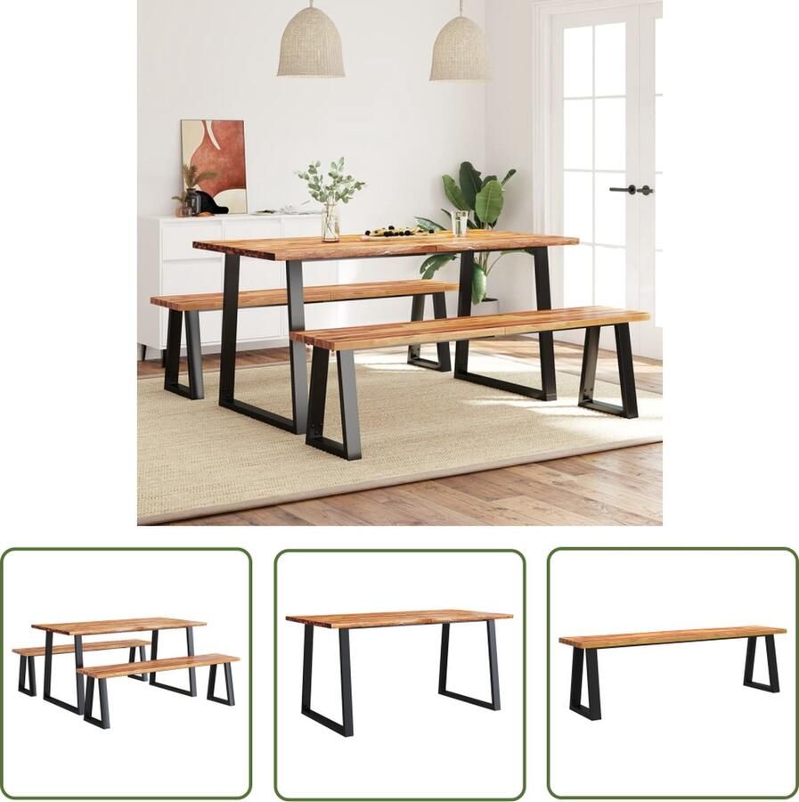 The Living Store Eethoek Massief Acaciahout Bank 160x35x45cm Tafel 160x80x75cm Eetkamer Set Acacia Houten Meubels Eettafels Eetbank Salontafel