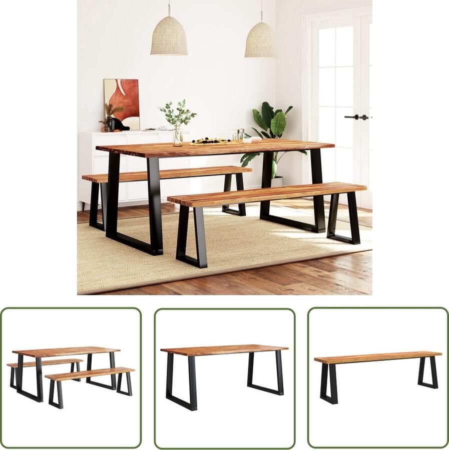 The Living Store Eethoek Massief Acaciahout Tropisch Hardhout Natuurlijke Rand Stabiel Frame Praktisch Tafelblad Zwart Frame 180x90x75 cm Eetkamerset Acacia Houten Meubels Eettafel Stoere Eetbank Landelijke Woonstijl