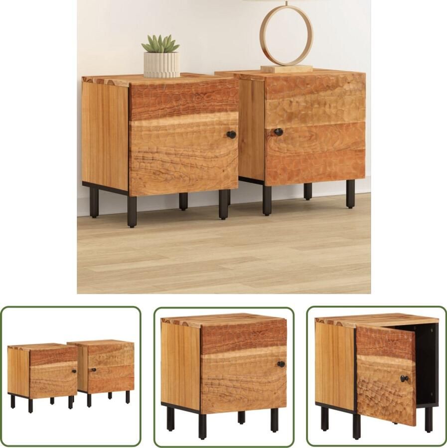 The Living Store Nachtkastjes 2 st 40x33x46 cm massief acaciahout Nachtkastje Acacia Houten Meubilair Bedroom Furniture Slaapkamerdecoratie Side Table