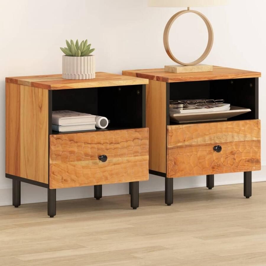 The Living Store Nachtkastjes 2 st 40x33x46 cm massief acaciahout Nachtkastjes Acacia Houten Meubilair Slaapkamer Meubels Vintage Nacht Tafels Side Tables