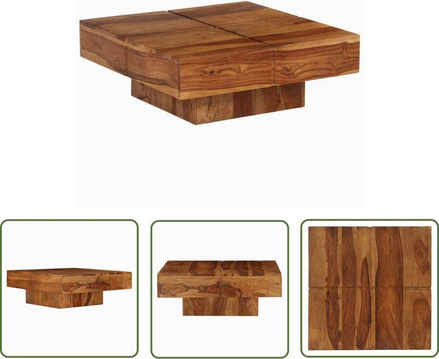 The Living Store Salontafel 80x80x30 cm massief acaciahout Salontafel Acacia Houten Meubilair Vintage Style Handgemaakt Unieke Ontwerpen - Foto 2