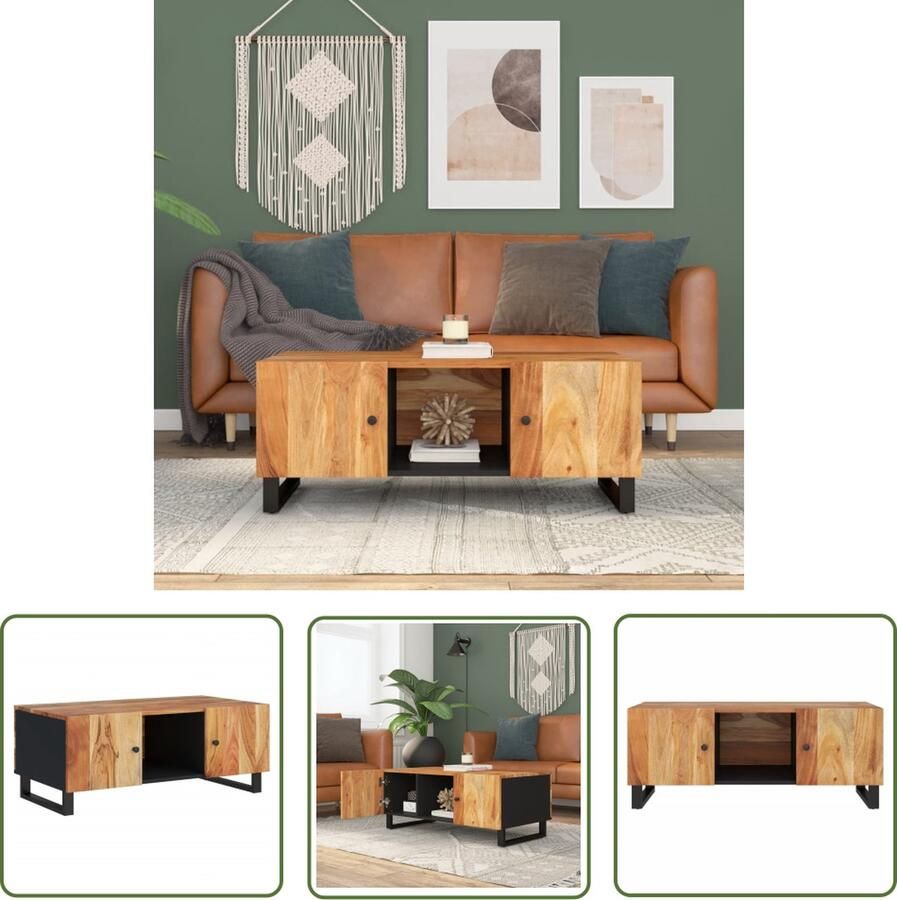 VidaXL Salontafel 100x54x40 cm massief acaciahout en bewerkt hout Salontafel Acacia Houten Salontafel Bruin Vintage Salontafel Industriële Salontafel