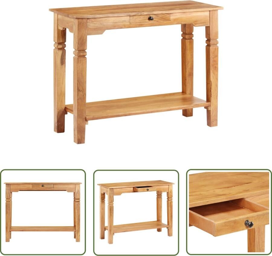 The Living Store Wandtafel Massief Acaciahout 100 x 40 x 76 cm Rustieke charme Uniek en warm 1 lade en 1 lage plank Montage vereist Wandtafel Acacia Houten Tafel Salontafel Bijzettafel Rustic Decor - Foto 2