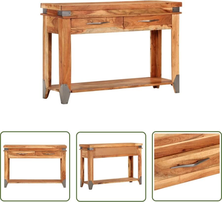 The Living Store Wandtafel Massief acaciahout 110 x 34 x 74 cm Opbergruimte Display functie Wandtafel Acacia Houten Tafel Salontafel Entreetafel Opbergruimte