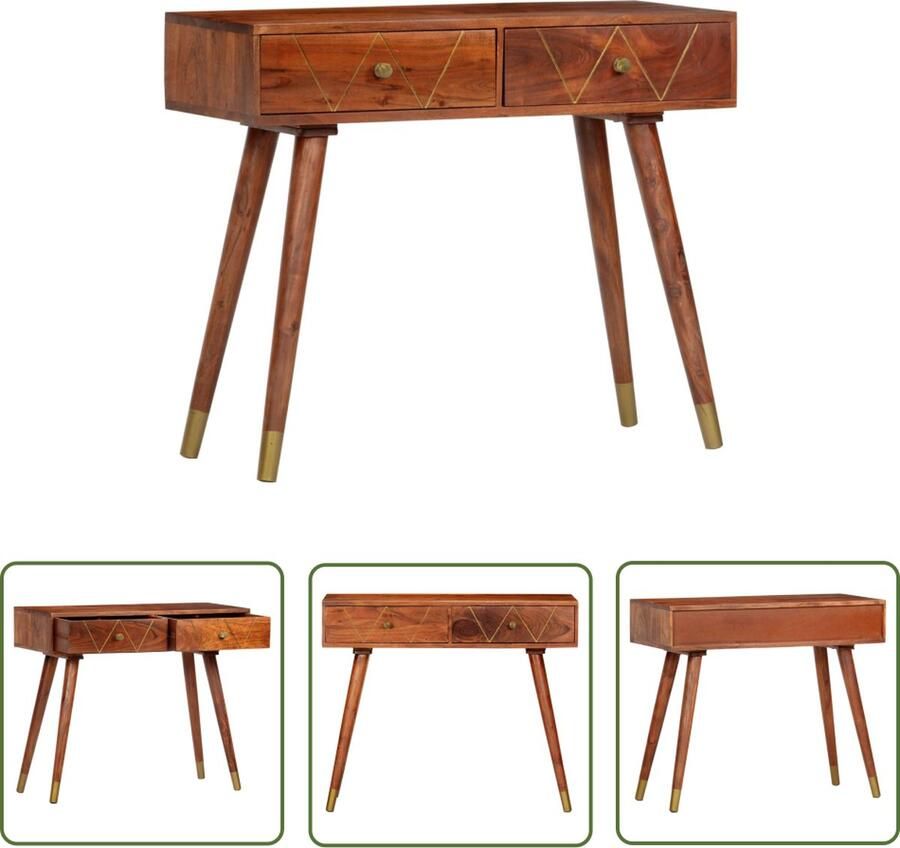 The Living Store Wandtafel 90x35x76 cm massief acaciahout Wandtafel Acacia Houten Tafel Rustic Tafellaar Bijzettafel Entreetafel - Foto 2