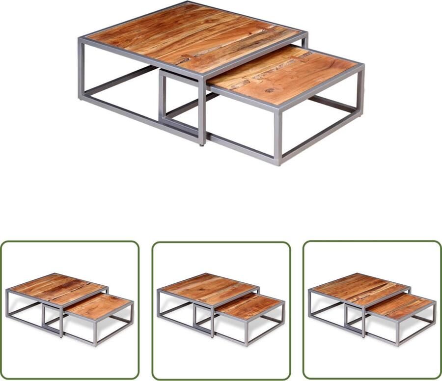 The Living Store Salontafelset Acacia 65 x 65 cm Bruin houten meubel Salontafel Acacia Houtsoort Bruine Meubels Kamerdecoratie Living Accessoires - Foto 2