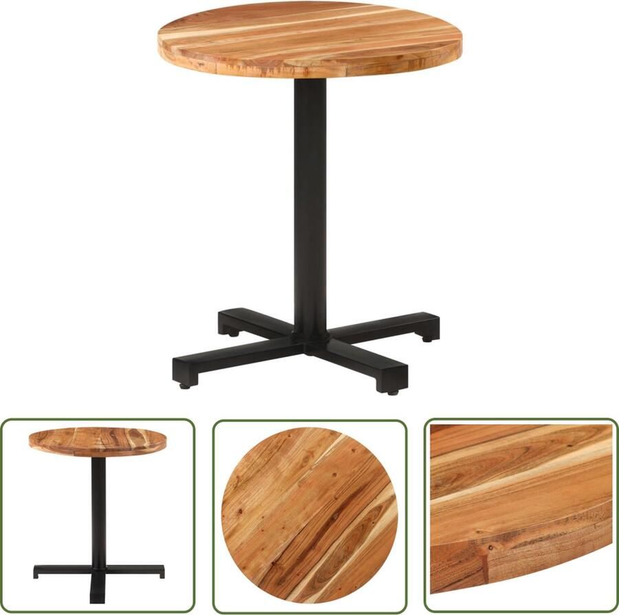 The Living Store Bistrotafel Hout á 70x75 cm Zwart gepoedercoat ijzer Massief acaciahout Natuurlijke afwerking Bistrotafel Acacia Tafellaag Buitentafel Terras Tafel Eetkamerstoel