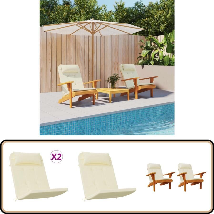 VidaXL Adirondack Stoelkussens Crème Set van 2 Adirondack Stoel Kussentje Tuinstoel Kussen Lounge Stoel Kussen Outdoor Kussen Balkon Kussen Veranda Kussen Creme Kussen
