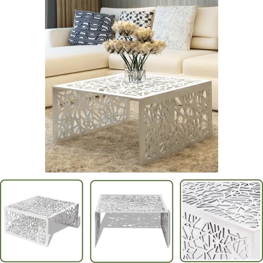 The Living Store Salontafel opengewerkt ontwerp aluminium zilverkleurig Salontafel Aluminum Tafel Zilver Tafel Moderne Salontafel Living Room Furniture