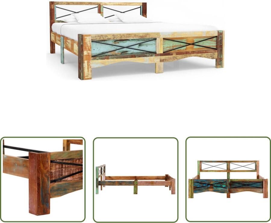 The Living Store Bedframe Antiek 166 x 212 x 74 cm – Massief gerecycled hout Vintage Bed Frame Antiek Bed Houten Bed Gerecycled Hout Bed Massief Hout Bed