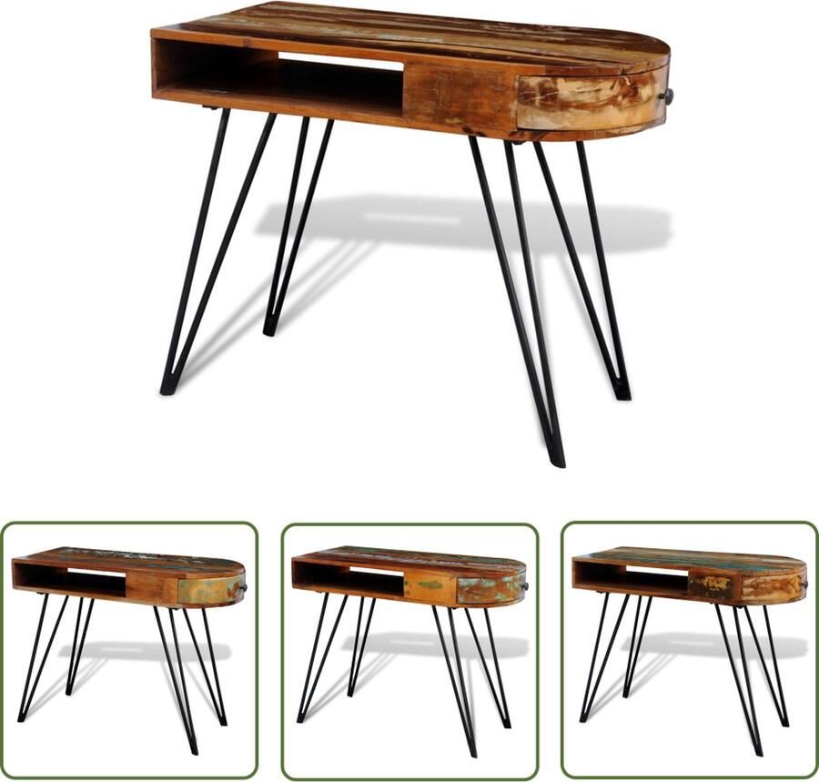 The Living Store Vintage Schrijftafel Gerecycled Hout 97 x 45 x 76 cm Meerkleurig Handgemaakt Vintage Bureau Antiek Bureau Schrijfbureau Recycle Materiaal Tweedehands Bureau