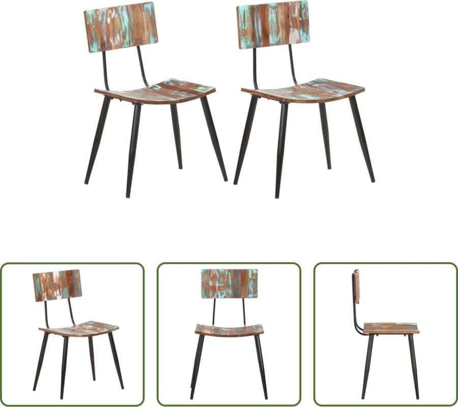 The Living Store Eetkamerstoelenset Antieke stijl Massief gerecycled hout 42x37x82 cm Eetkamerstoelen Antiek Meubilair Hergebruikt Hout Vintage Stoelen Industriële Stoelen