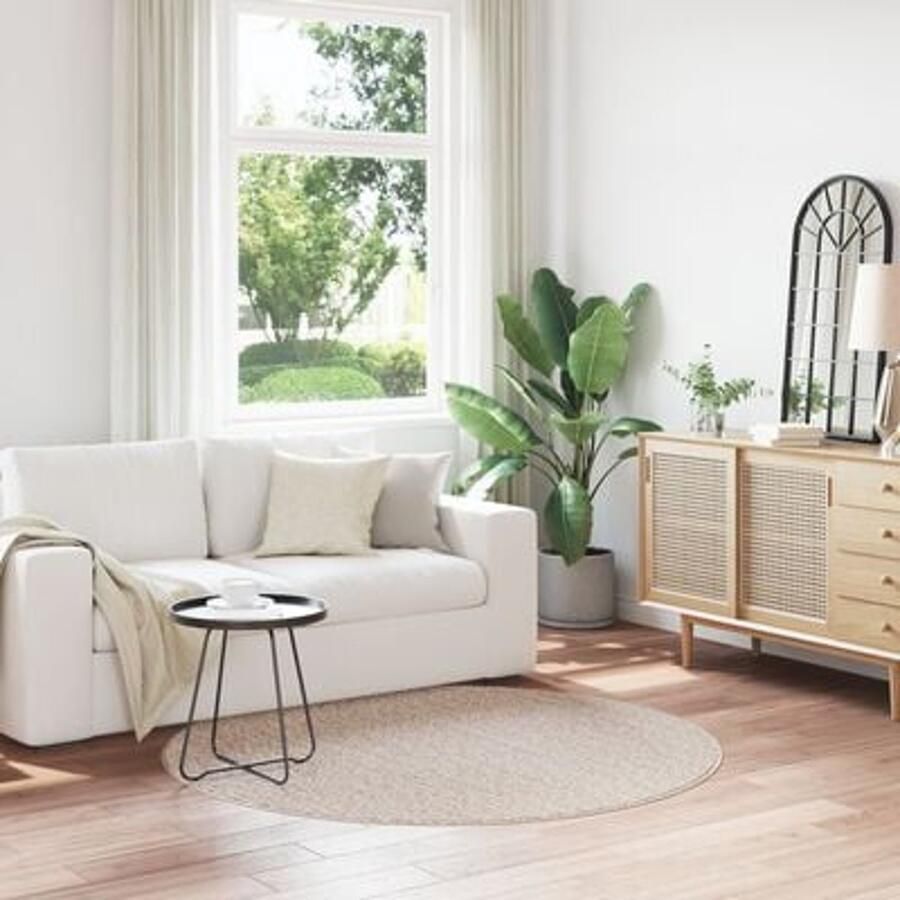 VidaXL Vloerkleed Crème Polyester Ø 160 cm Crème Vloerkleed Rond