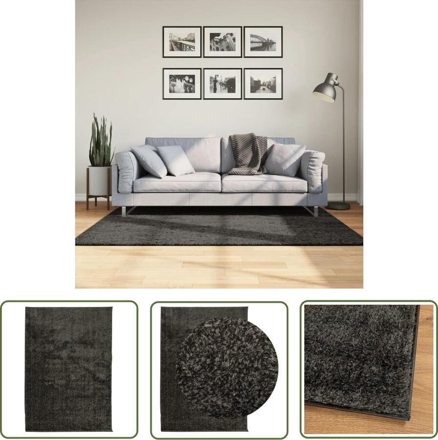 The Living Store Vloerkleed ISTAN hoogpolig glanzend 120x170 cm antracietkleurig Vloerkleed Antraciet Kleurtje Zacht Tapijt Anti Slip Mat Hoogglans