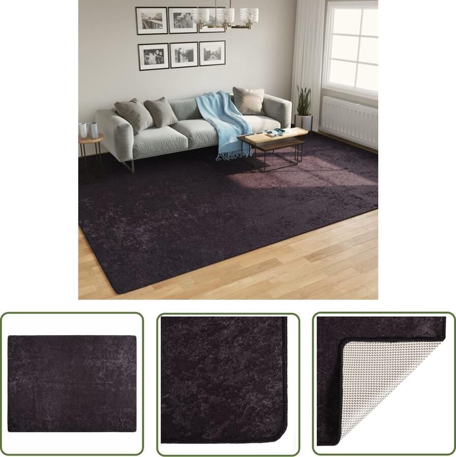The Living Store Vloerkleed wasbaar anti-slip 400x300 cm antracietkleurig Vloerkleed Antraciet Kleurtje Groot Formaat Anti Slip Polyester