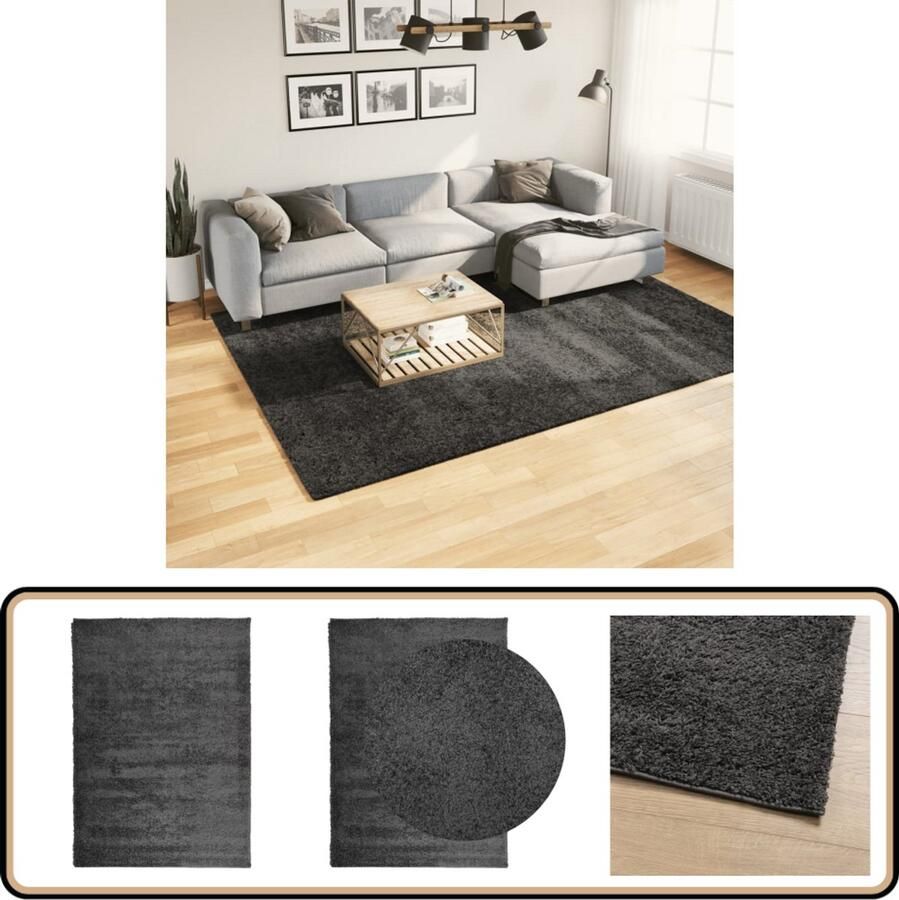The Living Store Vloerkleed PAMPLONA shaggy hoogpolig 200x280 cm antraciet Shaggy Vloerkleed Antraciet Vloerkleed Groot Vloerkleed Livingroom Vloerkleed Slaapkamer