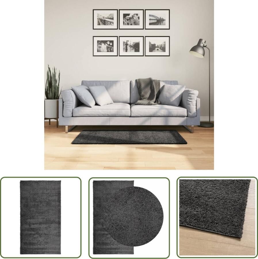 The Living Store Vloerkleed PAMPLONA shaggy hoogpolig modern 60x110 cm antraciet Shaggy Vloerkleed Antraciet Vloerkleed Woonkamer Tapijt Slaapkamer Tapijt Vloertegels Alternatief - Foto 2