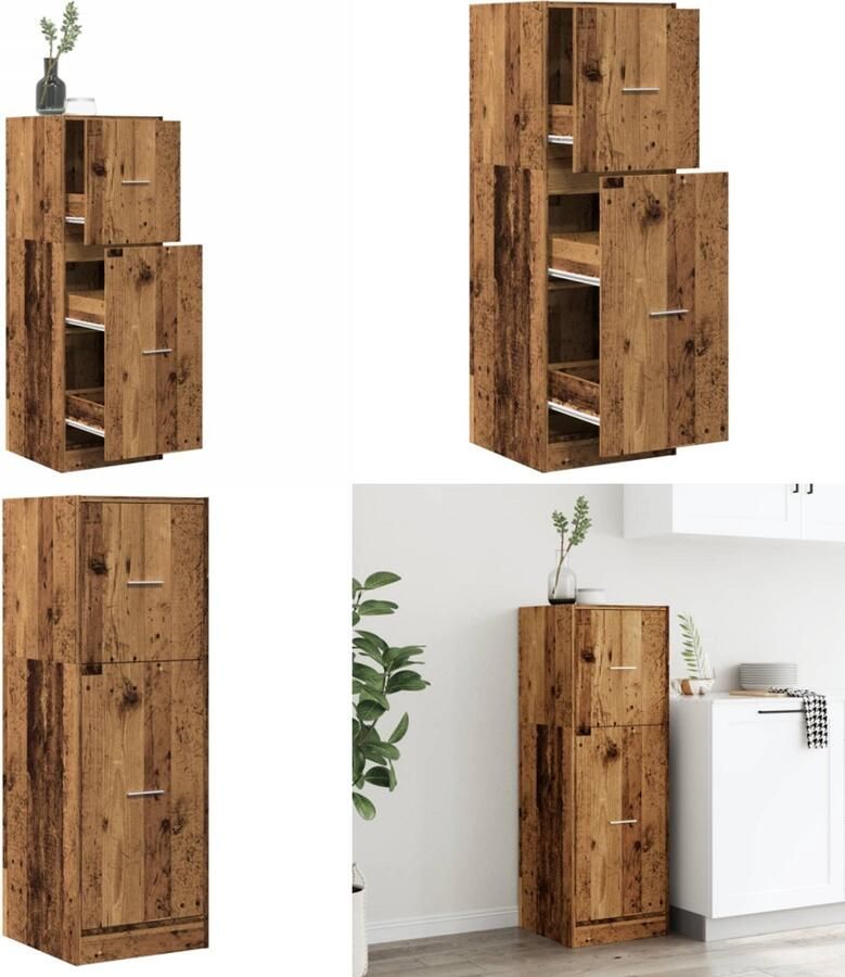 VidaXL Apothekerskast 40x41x118 cm bewerkt hout oud houtkleurig Apothekerskast Apothekerskasten Apothekerskast Keuken Apotheekkast