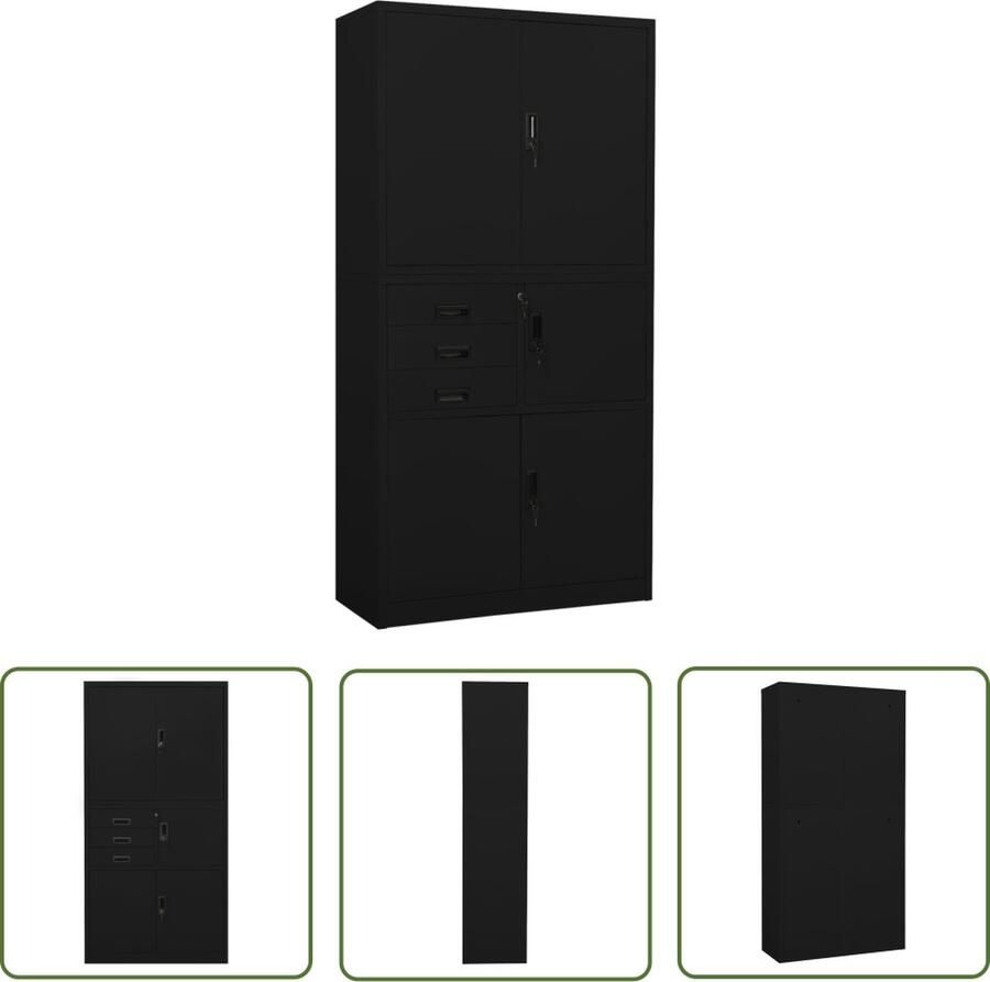 The Living Store Kantoorkast 90x40x180 cm staal zwart Kantoor Kast Archief Kast Metalen Kast Staalkast Bureau Accessoires - Foto 2