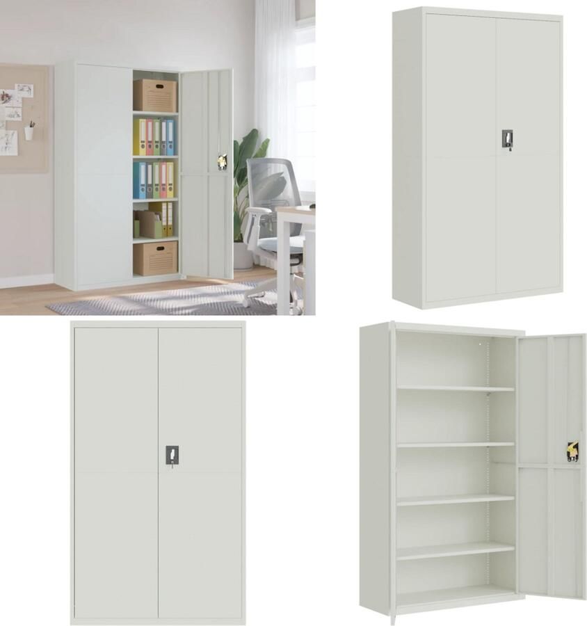 VidaXL Archiefkast 105x40x180 cm staal lichtgrijs Archiefkast Archiefkasten Opbergkast Kantoorkast