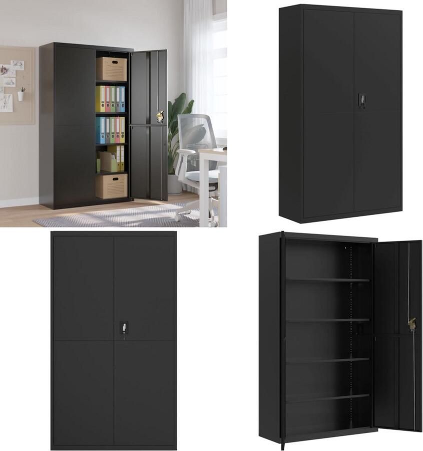 VidaXL Archiefkast 105x40x180 cm staal zwart Archiefkast Archiefkasten Opbergkast Kantoorkast