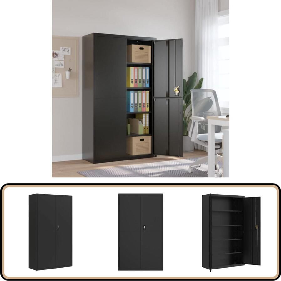 VidaXL Archiefkast 4 schappen Zwart Staal Archief Kast Metalen Kast Bureau Accessoires Kantoor Organisatie Opslagoplossing