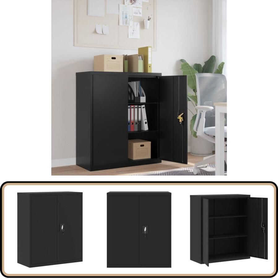 The Living Store Archiefkast Zwart Staal 90 x 40 x 105 cm Verstelbare schappen Archiefkast Metalen Kast Staalkast Opbergkast Kantooroplossing