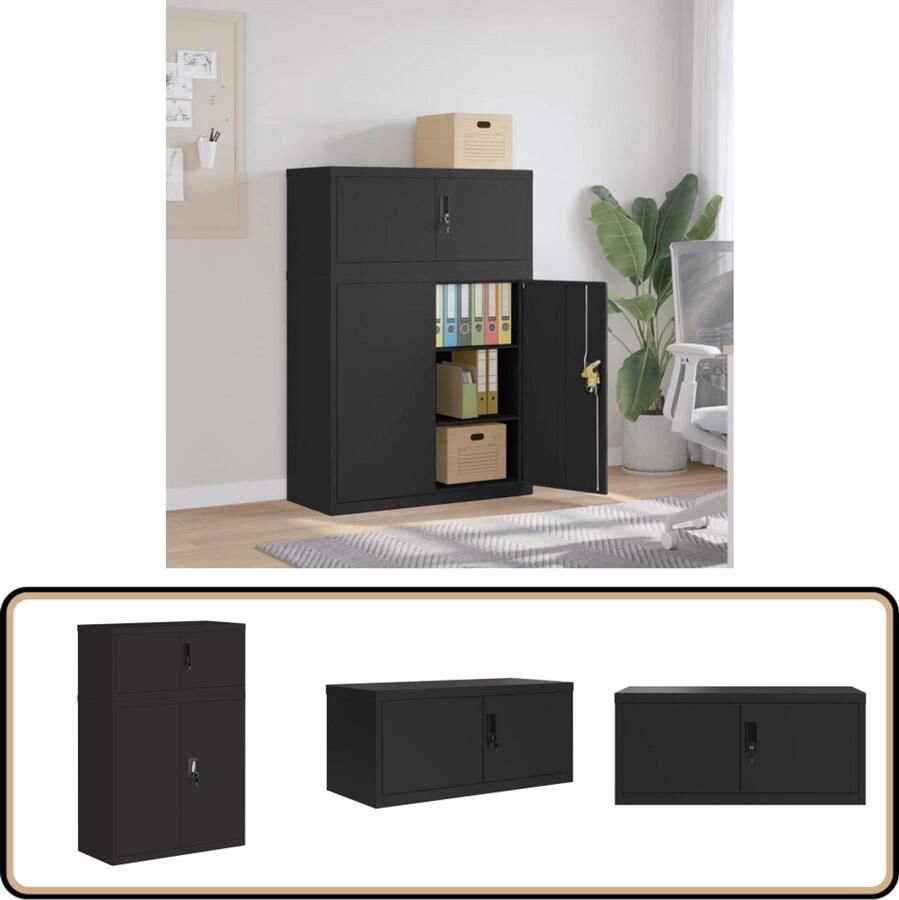 VidaXL Archiefkast 90x40x130 cm Staal Zwart Archiefkaartje Bureau Accessoires Kantoorartikelen Opbergsysteem Documenten Bewaren