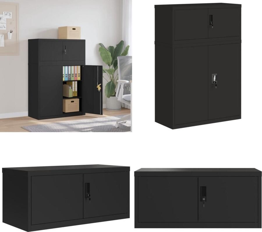 VidaXL Archiefkast 90x40x130 cm staal zwart Archiefkast Archiefkasten Opbergkast Kantoorkast
