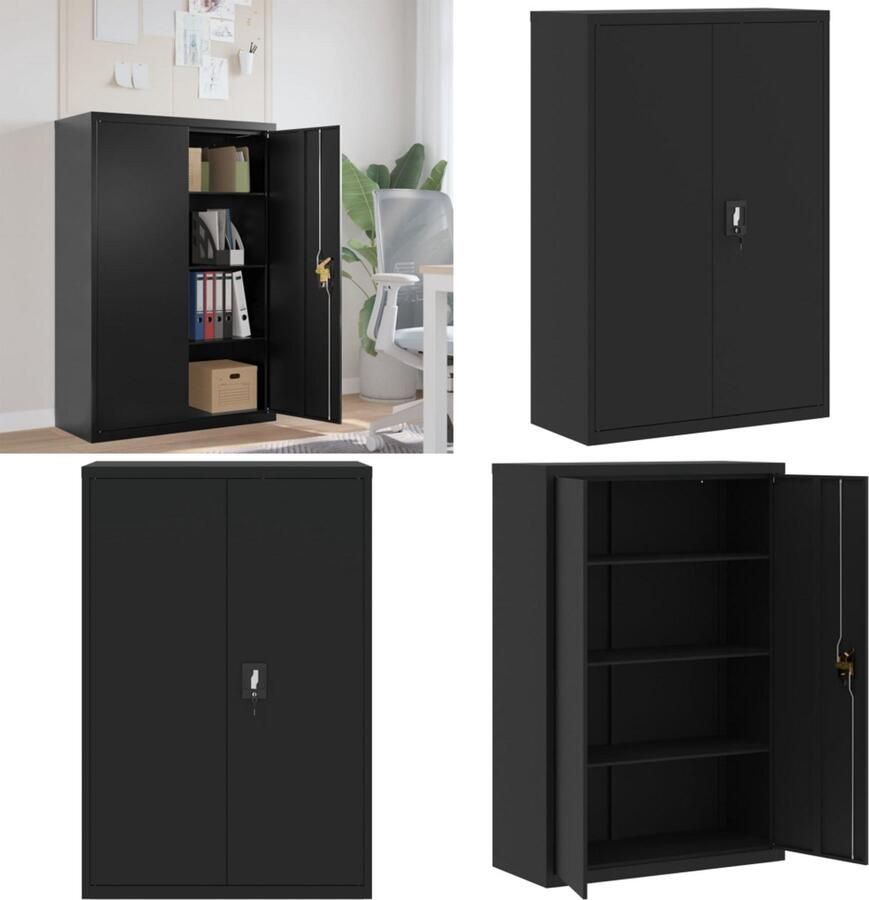 VidaXL Archiefkast 90x40x140 cm staal zwart Archiefkast Archiefkasten Opbergkast Kantoorkast