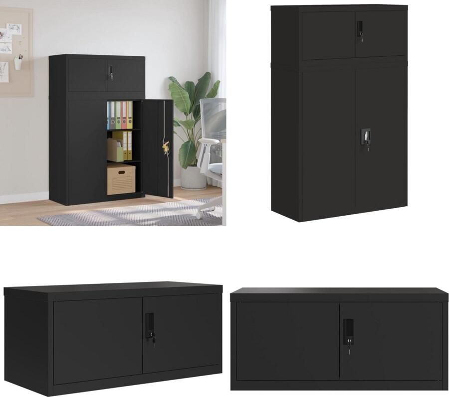 VidaXL Archiefkast 90x40x145 cm staal zwart Archiefkast Archiefkasten Opbergkast Kantoorkast