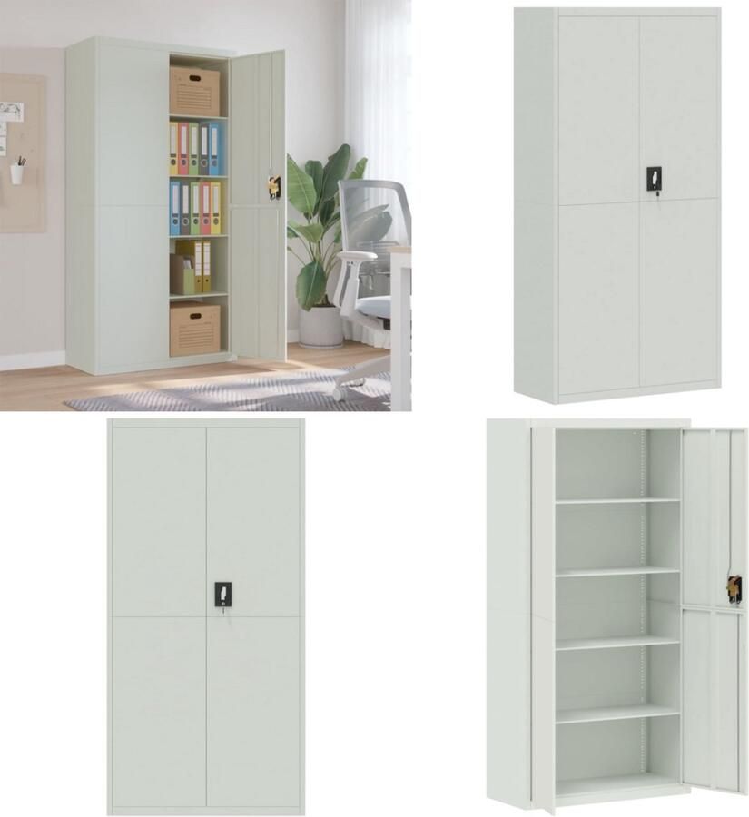VidaXL Archiefkast 90x40x180 cm staal lichtgrijs Archiefkast Archiefkasten Opbergkast Kantoorkast