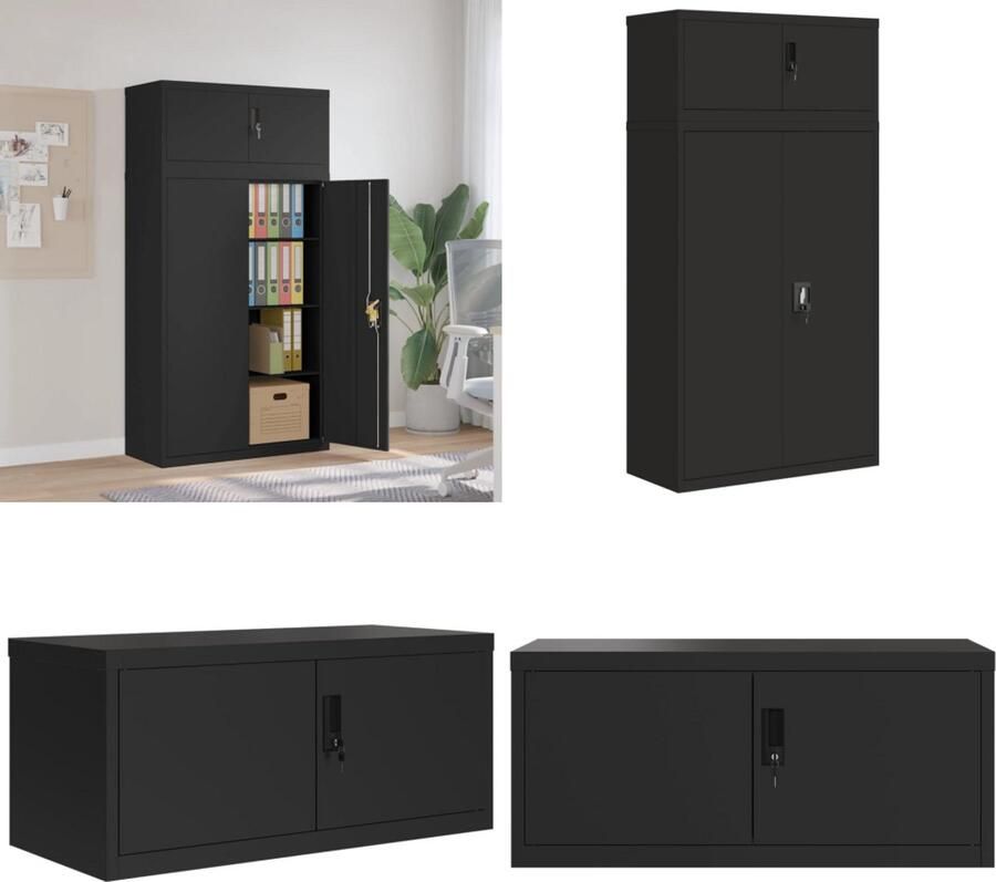 VidaXL Archiefkast 90x40x180 cm staal zwart Archiefkast Archiefkasten Opbergkast Kantoorkast