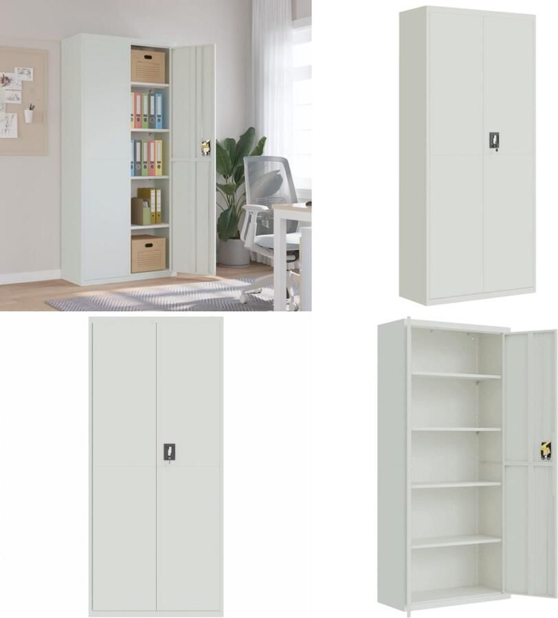 VidaXL Archiefkast 90x40x200 cm staal lichtgrijs Archiefkast Archiefkasten Opbergkast Kantoorkast