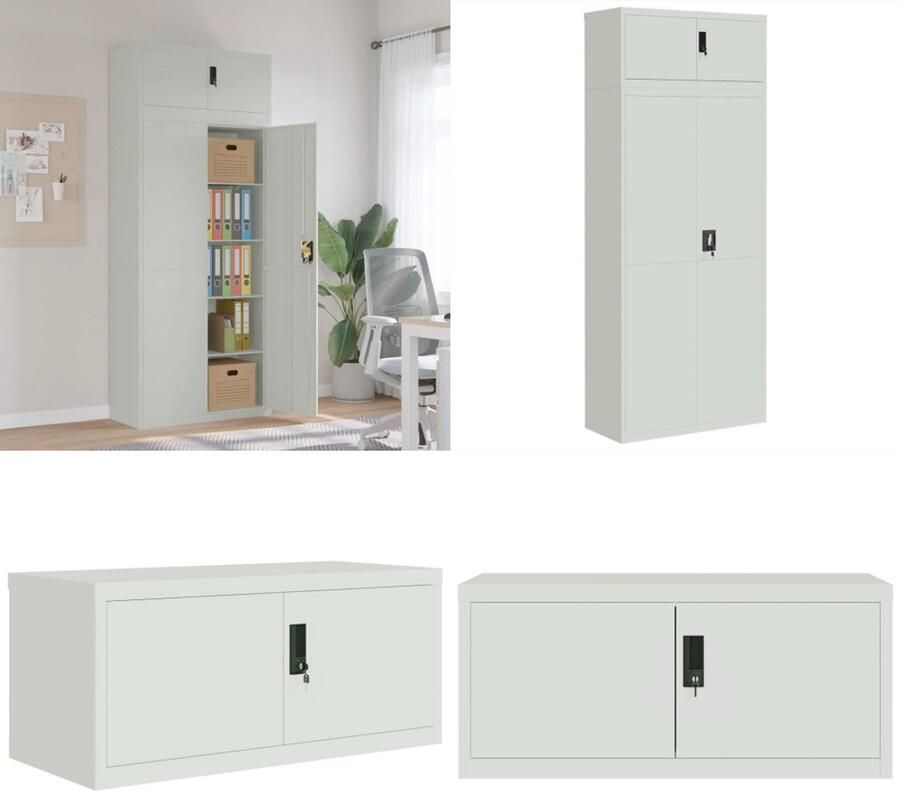 VidaXL Archiefkast 90x40x220 cm staal lichtgrijs Archiefkast Archiefkasten Opbergkast Kantoorkast