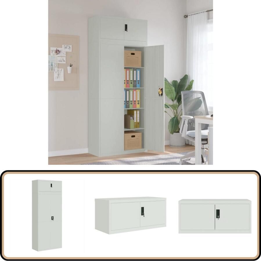 VidaXL Archiefkast 90x40x220 cm Staal Lichtgrijs Archiefkast Kantoormeubilair Opslagoplossing Metalen Kast Staalkast