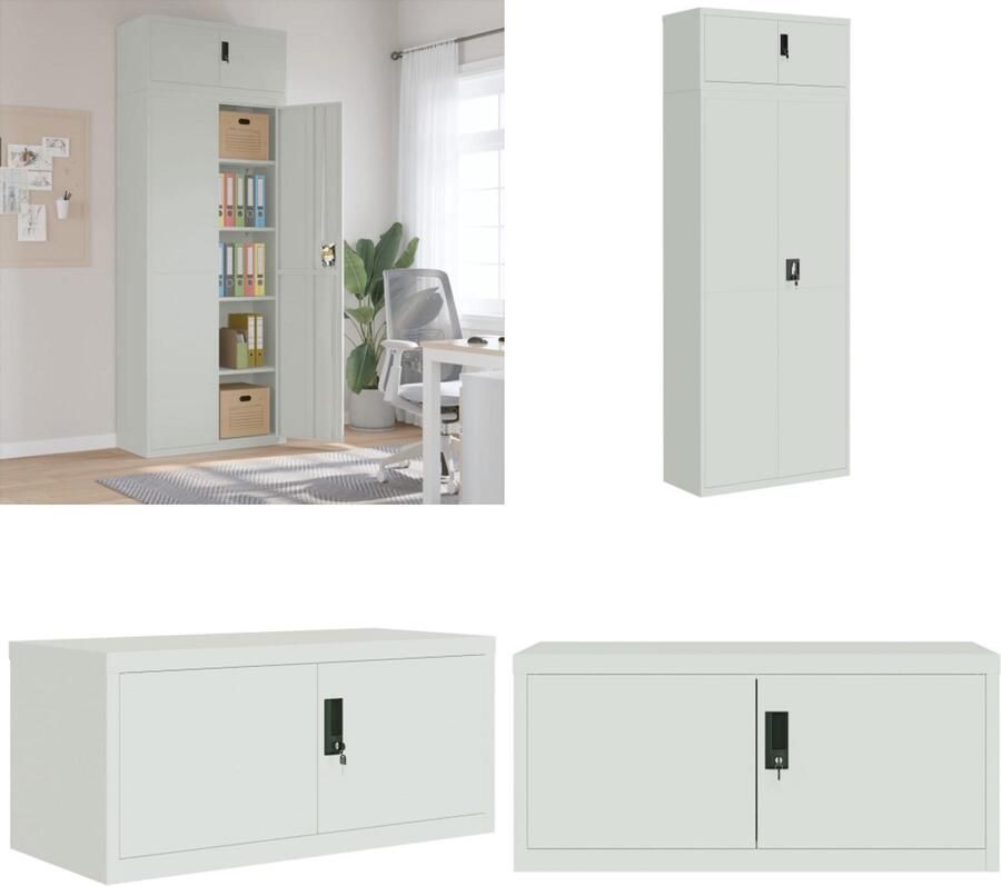 VidaXL Archiefkast 90x40x240 cm staal lichtgrijs Archiefkast Archiefkasten Opbergkast Kantoorkast