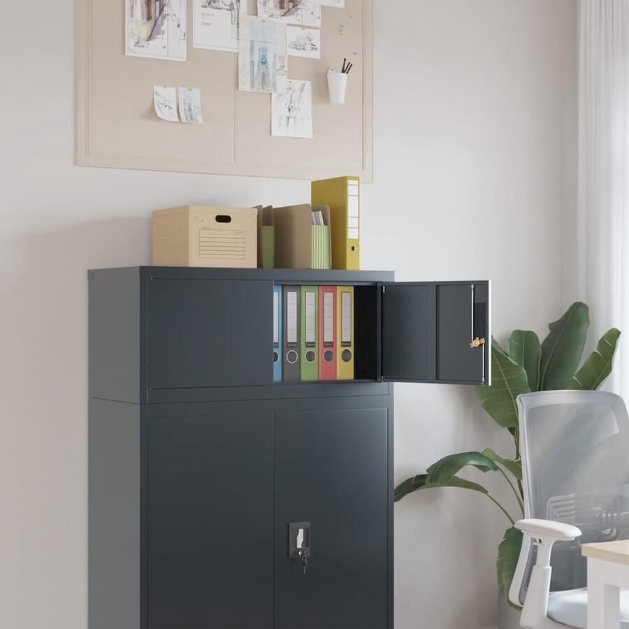 VidaXL Archiefkast 90x40x40 cm Staal Antraciet Archiefkast Metalen Kast Bureau Accessoires Kantoor Artikelen Opslagkast Documenten Bewaren Antraciet Kleur Staalkast Compact Beveiligde Opslag Boekenkast Filekasten - Foto 2