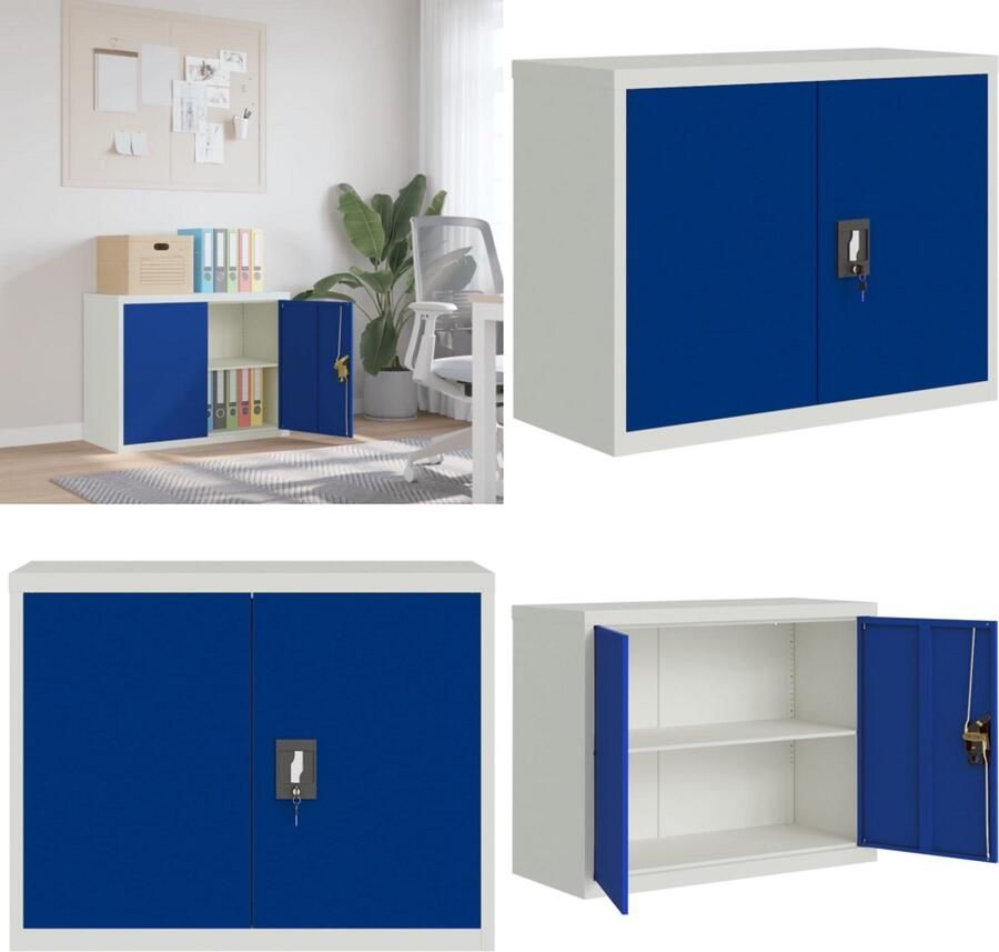 VidaXL Archiefkast 90x40x70 cm staal lichtgrijs en blauw Archiefkast Archiefkasten Opbergkast Kantoorkast