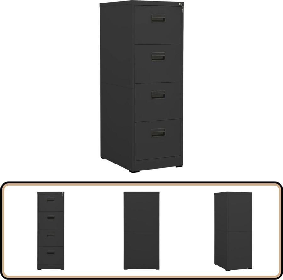 VidaXL Archiefkast Antraciet Staal 4 lades Archief Kast Ladeskast Metalen Kast Staalkast Anthraciethout