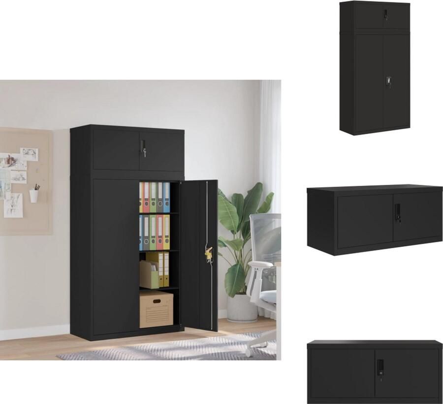 VidaXL Archiefkast Archiefkasten Opbergkast Kantoorkast Archiefkast 90x40x180 cm staal zwart