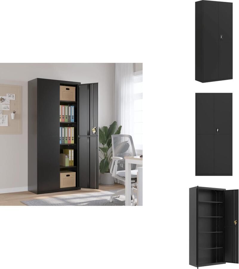 VidaXL Archiefkast Archiefkasten Opbergkast Kantoorkast Archiefkast 90x40x200 cm staal zwart