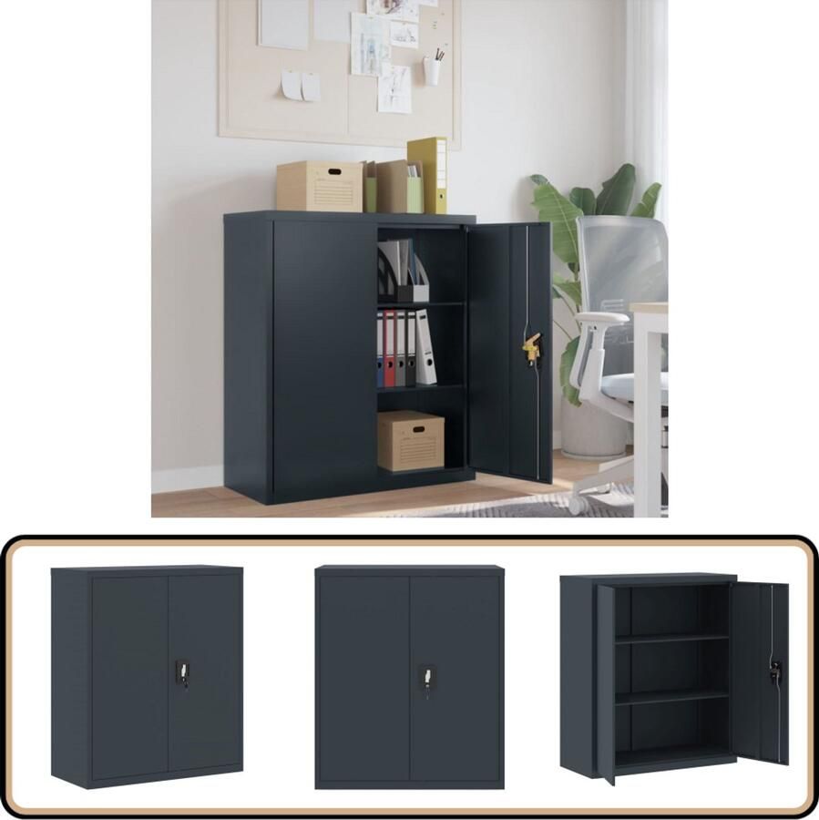 VidaXL Archiefkast Staal 90x40x105 cm Antraciet Archiefkast Opbergkast Kantoormeubilair Staalkasten Metalen Kast