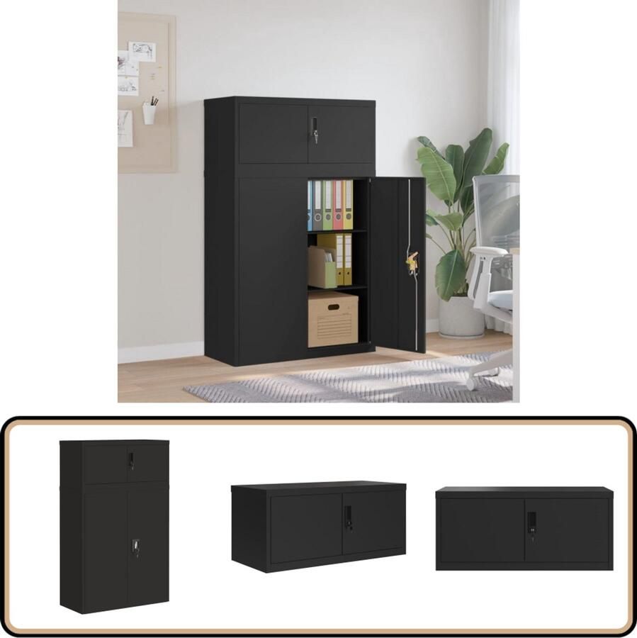 VidaXL Archiefkast Staal 90x40x145 cm Zwart Archiefkast Metalen Kast Opbergkast Kantoormeubilair Zwarte Kast