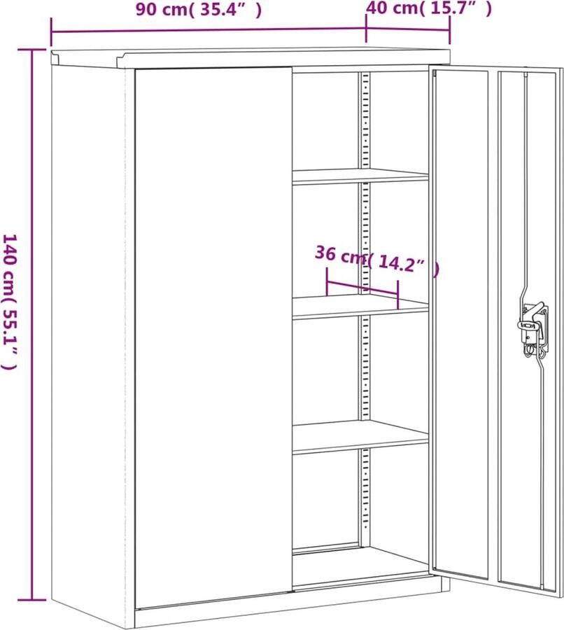 VidaXL Archiefkast Staal 90x40x180 cm Wit Archiefkaartje Opslag Kast Kantoormeubilair Boekenplank Archivage
